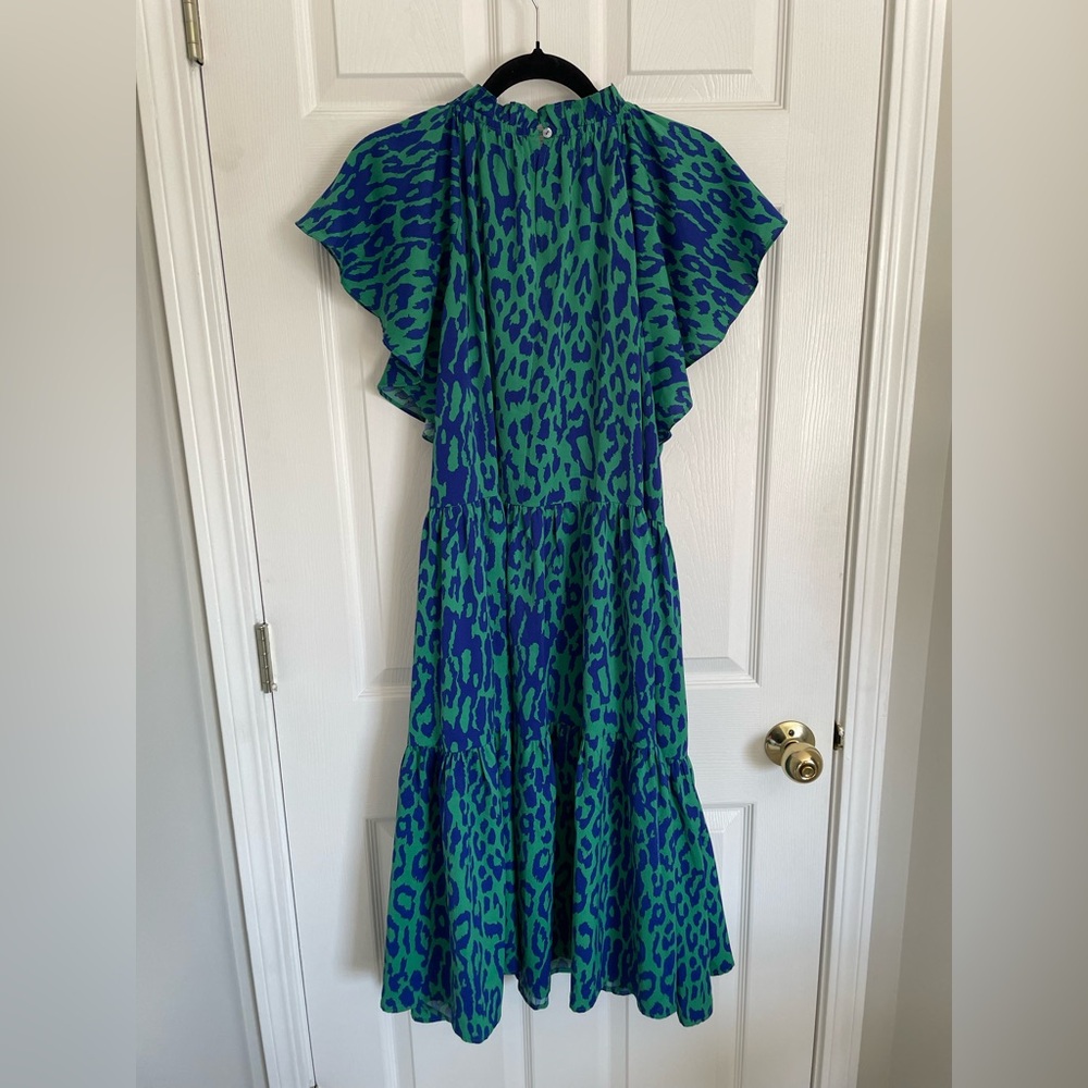 Pinch green and blue leopard print mock flutter tier maxi dress - Picture 4 of 5